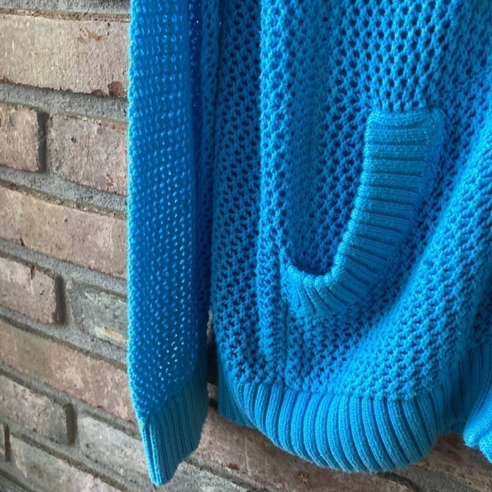 Quacker Factory Turquoise Open Knit Hoodie Cardigan Large GUC - Picture 4 of 8